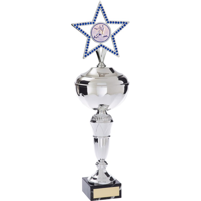 GEM STAR METAL FOOTBALL TROPHY - AVAILABLE IN 4 SIZES AND COLOURS